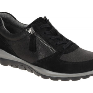 Gabor 76.968.37 Rollingsoft Damen Sneaker schwarz Matt/Glanz Fu?bett aus Echt...