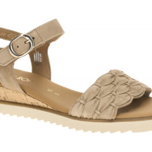 Gabor 82.758.30 Damen Sandalette Beige Sand Keilabsatz Klettverschluss Echtleder