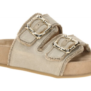 Paul Green Damen Pantoletten 6221-009 Grau Grain Plateau Schnallen Gold