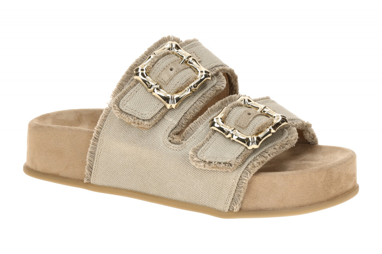 Paul Green Damen Pantoletten 6221-009 Grau Grain Plateau Schnallen Gold 1 Paul Green Damen Pantoletten 6221-009 Grau Grain Plateau Schnallen Gold