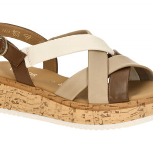 Gabor 82.743 Damen Sandalette braun cognac panna Keilabsatz PU Plateau 3cm