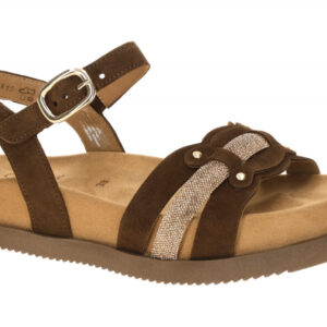 Gabor 83.770 - Damen Sandale Riemchen cacao/gold flach Keilabsatz 1cm