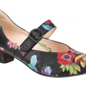Think 3-000532-9000 AIDA Damenschuhe Riemchen Pumps Schwarz mit Blumendruck