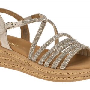 Gabor 84.555.82 Damen Sandalette Grau Platino Oak Keilabsatz Plateau Sandale