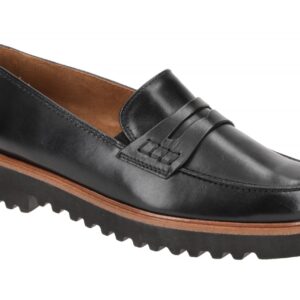 Paul Green Damen Slipper 2694-010 Schwarz Schwarzes Echtleder mit braunem Rahmen