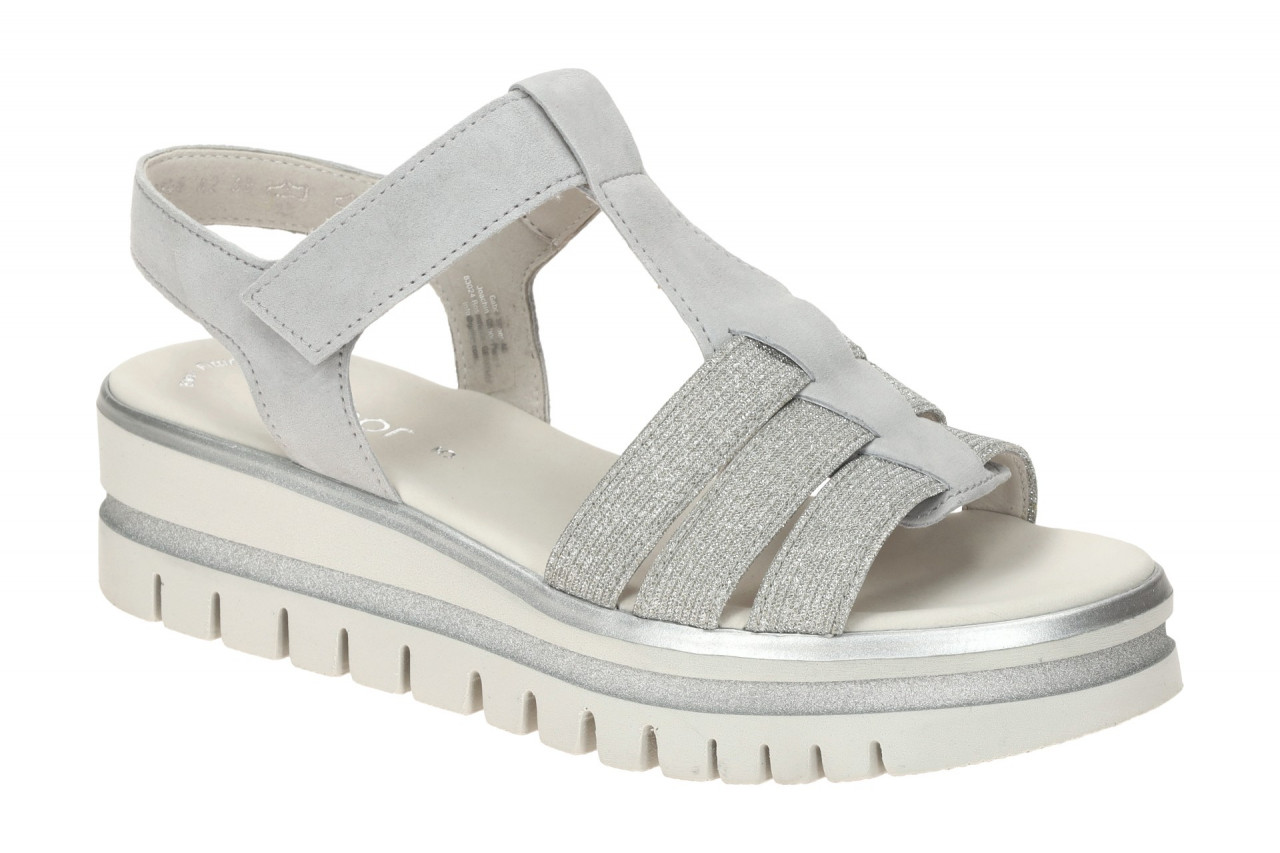 Gabor 64.625.19 Damen Sandalette lightgrey/silber, Keilabsatz, Klettverschluss 1 Gabor 64.625.19 Damen Sandalette lightgrey/silber, Keilabsatz, Klettverschluss