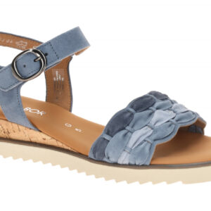 Gabor 82.758 Damen Sandalette Blau heaven - Keilabsatz aus nachhaltigem Kork