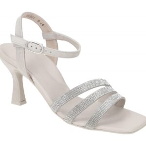 Paul Green Damen Sandalette 6058-00x stone grau mit glitzernden Schmucksteinchen