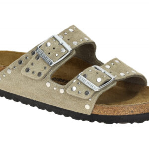Birkenstock 1029390 ARIZONA RIVET BORDER Damen Pantoletten grau mit Silber-Ni...