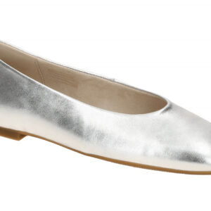 Gabor 84.140.61 Ballerinas Silber Damen Echtleder Slipper mit brauner Sohle