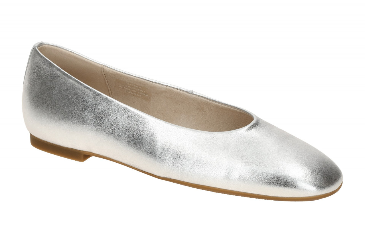 Gabor 84.140.61 Ballerinas Silber Damen Echtleder Slipper mit brauner Sohle 1 Gabor 84.140.61 Ballerinas Silber Damen Echtleder Slipper mit brauner Sohle
