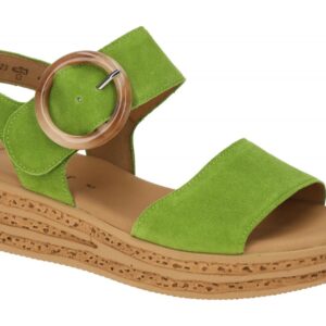 Gabor Damen Sandalette 64.550 - Granny Green Keilabsatz Plateau Klettverschluss