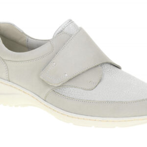 Waldl?ufer 607K31 Damen Slipper hellgrau Argento Leo-Muster Klett Keilabsatz