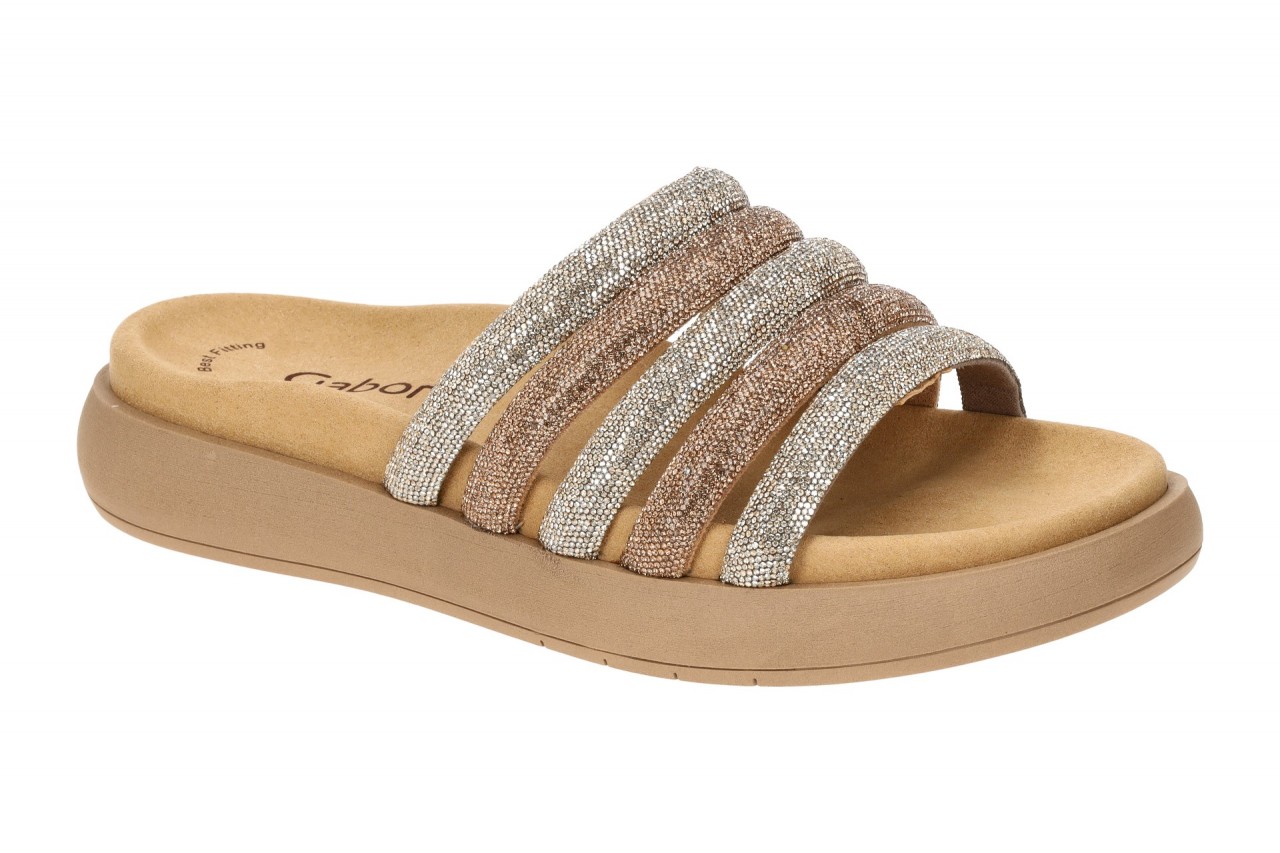 Gabor 83.752.82 Damen Pantoletten gold kombi - Bequeme Schuhe mit Gummisohle 1 Gabor 83.752.82 Damen Pantoletten gold kombi - Bequeme Schuhe mit Gummisohle