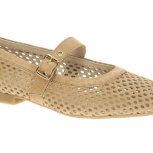 Paul Green Damen Ballerina Mary Jane 1213-009 Beige Dakar Echtleder Velour Ra...