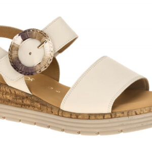 Gabor 82.706 Beige Damen Sandalette mit Keilabsatz, Echtleder & Klettverschluss