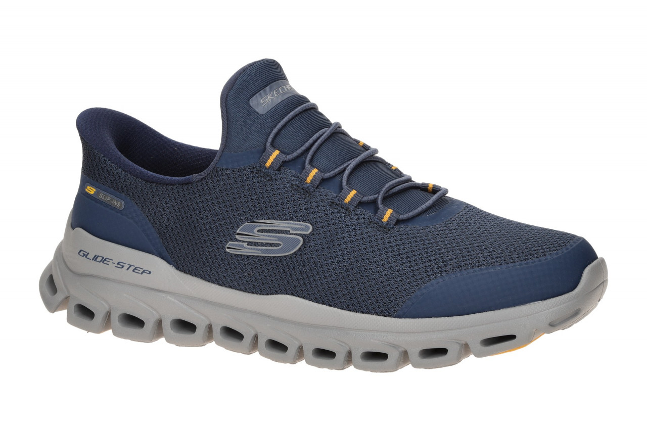 Skechers 233017 NVYL GLIDE STEP - REMNYNT Herren Slipper blau/ gelb Air Coole... 1 Skechers 233017 NVYL GLIDE STEP - REMNYNT Herren Slipper blau/ gelb Air Coole...