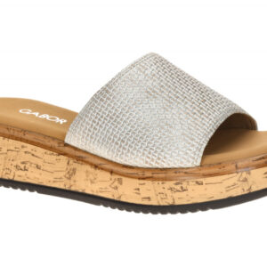 Gabor 82.740 Damen Pantoletten Grau Beige Metallic Glattleder Fu?bett