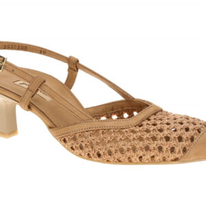 Paul Green Damenschuhe 6144-010 Braun Sisal Sling Pumps Lack Trichterabsatz 5cm