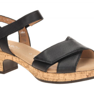 Gabor 82.072 Damen Plateau Sandalette Schwarz - Glattleder mit Klettverschluss