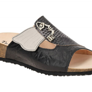 Think 124 Schwarz Damen Pantoletten Echtleder Fu?bett Klettverschluss 2cm Kei...