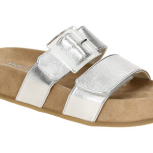 Paul Green Damen Pantoletten 6157-01 Alu Grau Bequeme Plateau-Pantolette