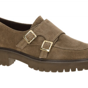Paul Green Damen Slipper 1240-001 Earth Braun Echtleder Double Monk Loafer