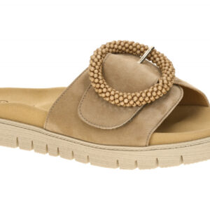 Gabor 83.745.14 Damen Pantoletten Beige Sand Komfort Fu?bett Klettverschluss