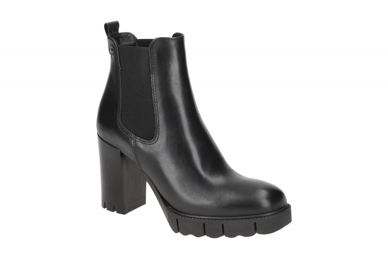 Tamaris 1-25457-41 Ankle Boots Black Leather Textile Footbed 7cm High Heel 1 Tamaris 1-25457-41 Ankle Boots Black Leather Textile Footbed 7cm High Heel