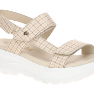 Panama Jack Sandale Noor Plaid B1 Beige Damen Plateau Klettverschluss Echtleder