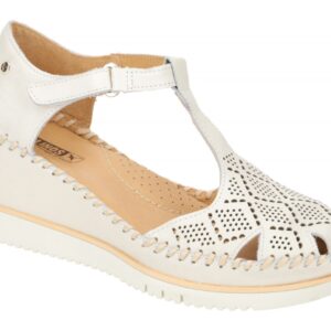 Pikolinos W3Z-1991 nata Damen T-Steg Sandale creme-wei? Echtleder Keilabsatz 4cm
