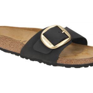 Birkenstock Damen Pantoletten Madrid Big Buckle 1023373 BS - Schwarz Matt Gol...