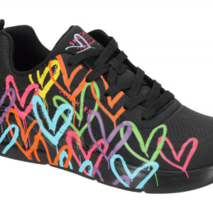 Skechers 177977 BKMT Damen Sportliche Schn?r-Halbschuhe Schwarz Graffiti Hear...