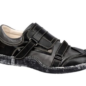 Eject 15744 Skat Herren Slipper Schwarz-Grau Echtleder Klettverschluss Gummis...