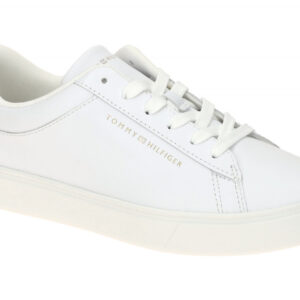 Tommy Hilfiger Damenschuhe FW08320 YBS wei? + gold Glattleder Sneaker mit her...