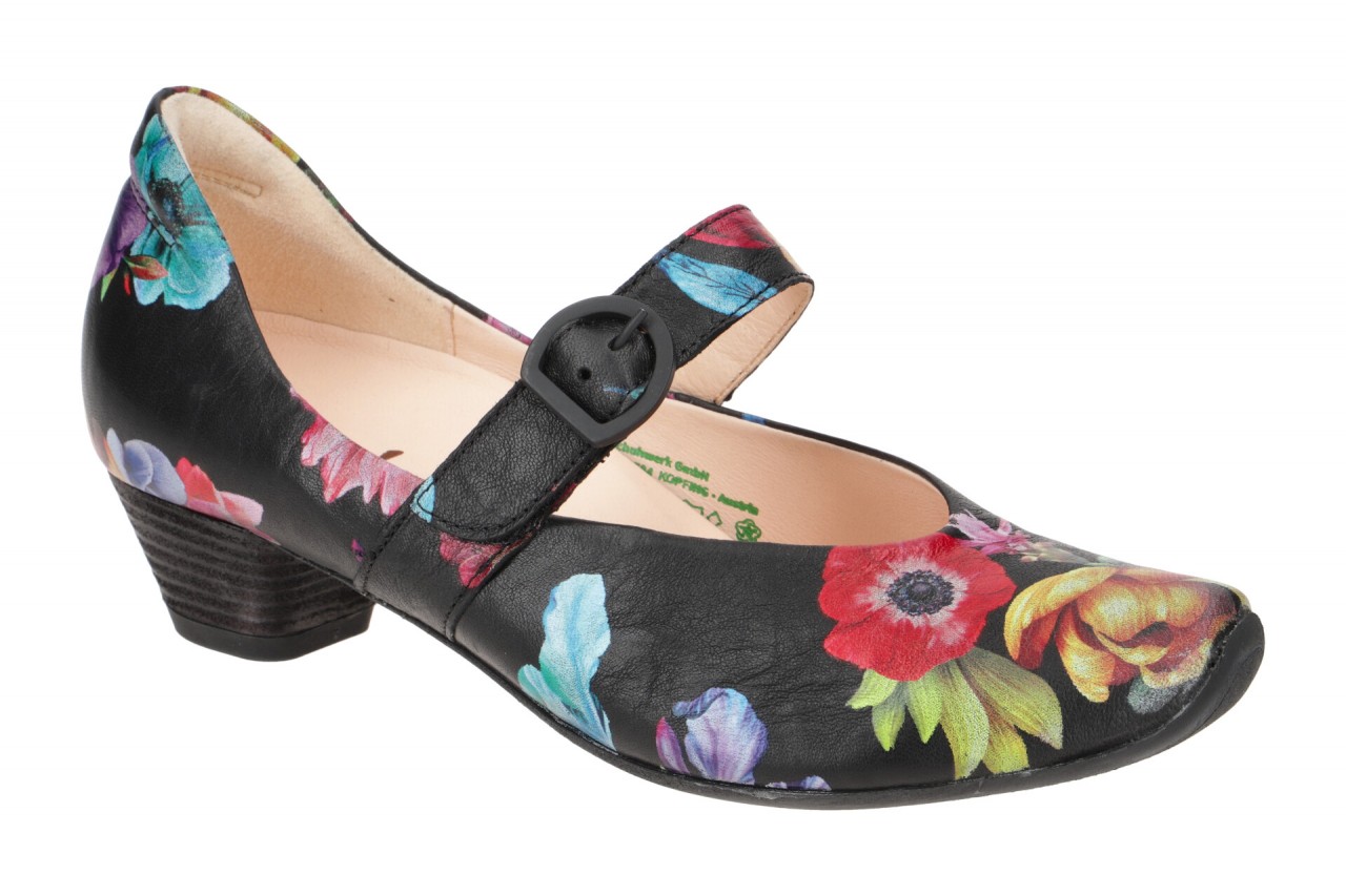 Think 3-000532-9000 AIDA Damenschuhe Riemchen Pumps Schwarz mit Blumendruck 1 Think 3-000532-9000 AIDA Damenschuhe Riemchen Pumps Schwarz mit Blumendruck