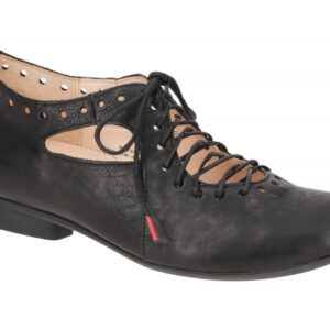 Think 3-000565 Schwarz Echtleder Schn?r-Halbschuhe mit anatomischem Kork-Late...