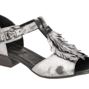 Charme Damen Sandale 0762-02 Grau Echtleder Gummisohle Trichterabsatz