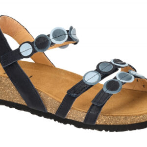 Think 322 Damen Sandalette blau navy Klettverschluss Keilabsatz Echtleder