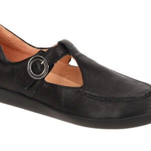 Think 1116 Schwarz Damen Ballerina Mary Jane T-Steg Echtleder rund G Weite