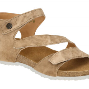 Think 297 Damen Sandale - Sandalette Braun linen Echtleder Keilabsatz Klettve...