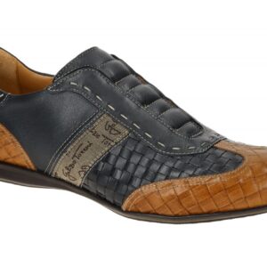 Galizio Torresi 317820 Herren Slipper Halbschuhe Blau/Cognac Glattleder Echtl...