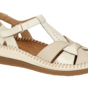 Pikolinos Damen Sandale W8K-0847C1 Nata CADAQUES beige metallic flach Klettve...