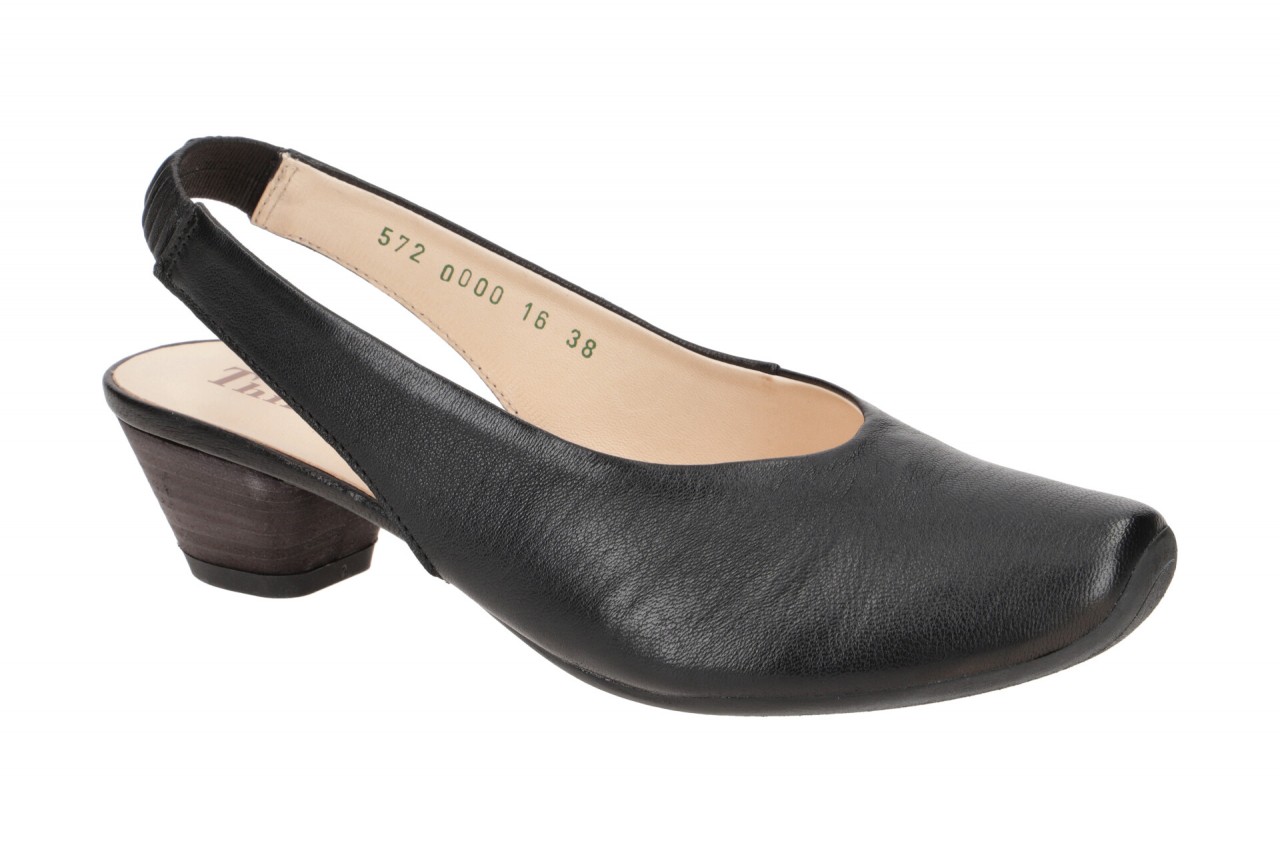 Think 572 Schwarz Echtleder Sling Pumps - bequemes Fu?bett & Trichterabsatz 1 Think 572 Schwarz Echtleder Sling Pumps - bequemes Fu?bett & Trichterabsatz