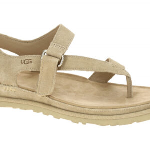 UGG 1175134 SAN Damen Zehentrenner Sandale Beige Velourleder Klettverschluss