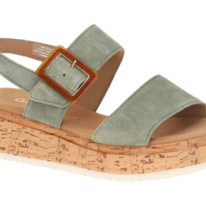 Gabor 82.744 Damen Sandalette Gr?n Pine Velour Kork Keilabsatz Echtleder