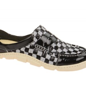 Eject 16161/1.002 FLIGHT Damen Slipper Schwarz-Wei? Lackleder Normalweite