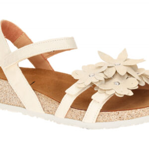 Think Damen Sandalette 551 Wei? ivory/kombi Echtleder Keilabsatz Klettverschluss