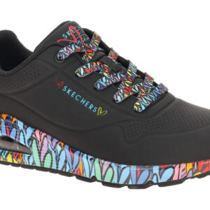 Skechers 177918 BKMT Damenschuhe Schwarz mit bunten Herzen Sohle