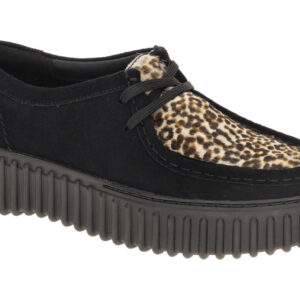 Clarks 26181189 4 TORHILL BEE Damen Schn?r-Halbschuhe Schwarz Leopard Print b...